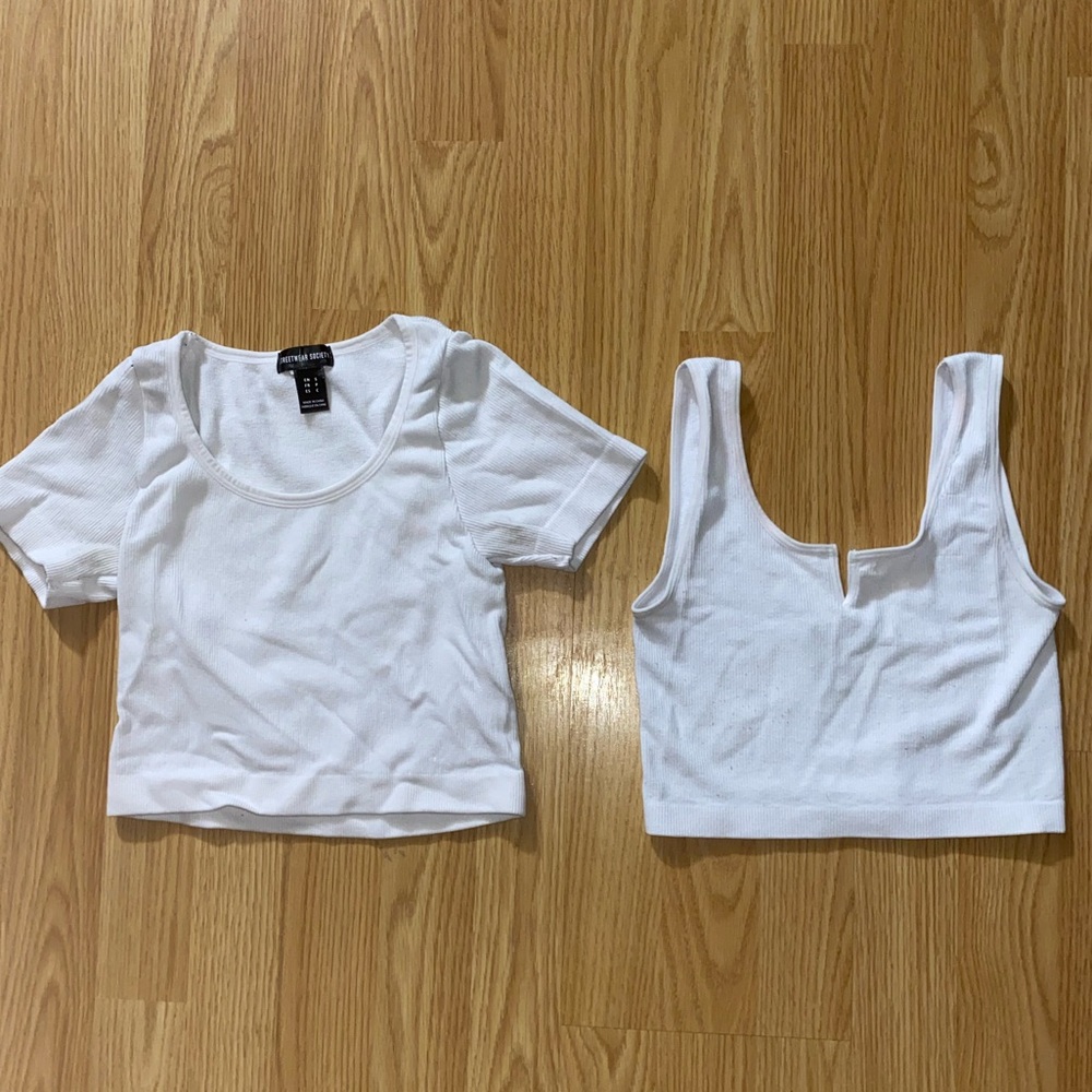 White Ribbed Cropped Top Set of 2